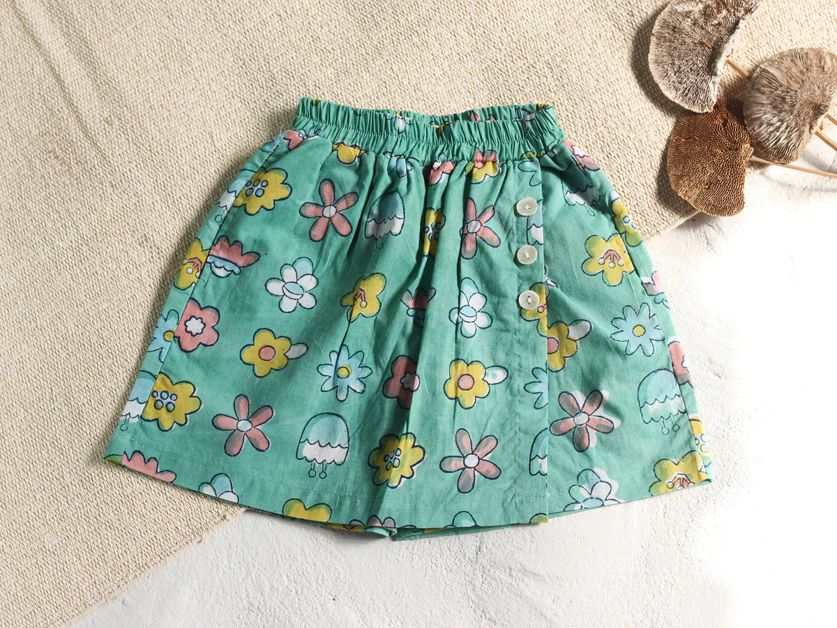 Chhapa - Mint Flower Top & Skort Set