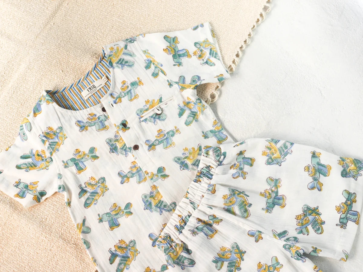 Chhapa - Kids Plane Muslin Shirt & Short Set