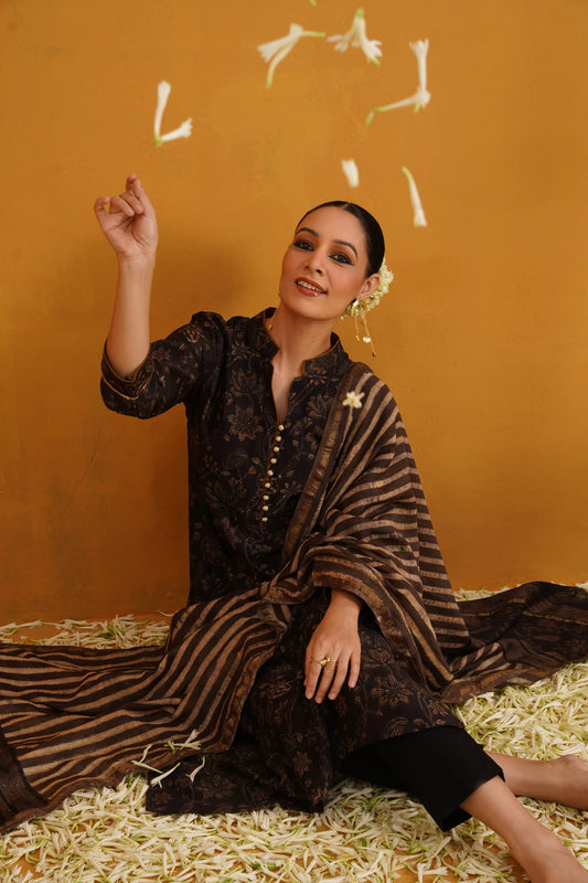 Murraya - Black Betty Kalamkari Chanderi Kurta Set of 3
