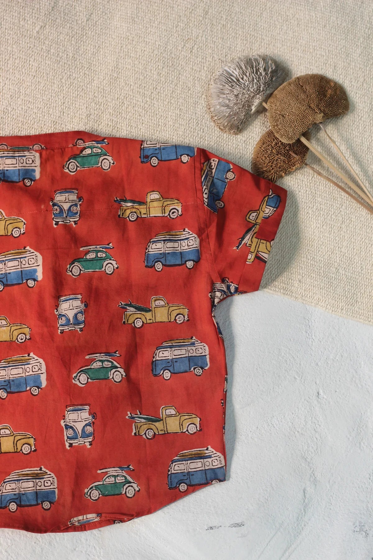 Chhapa - Bagru Maroon Retro Camper Van Shirt