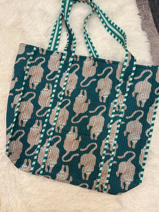 Iksha - Green Cat Tote Bag