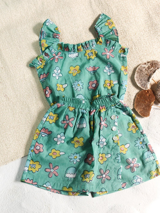 Chhapa - Mint Flower Top & Skort Set