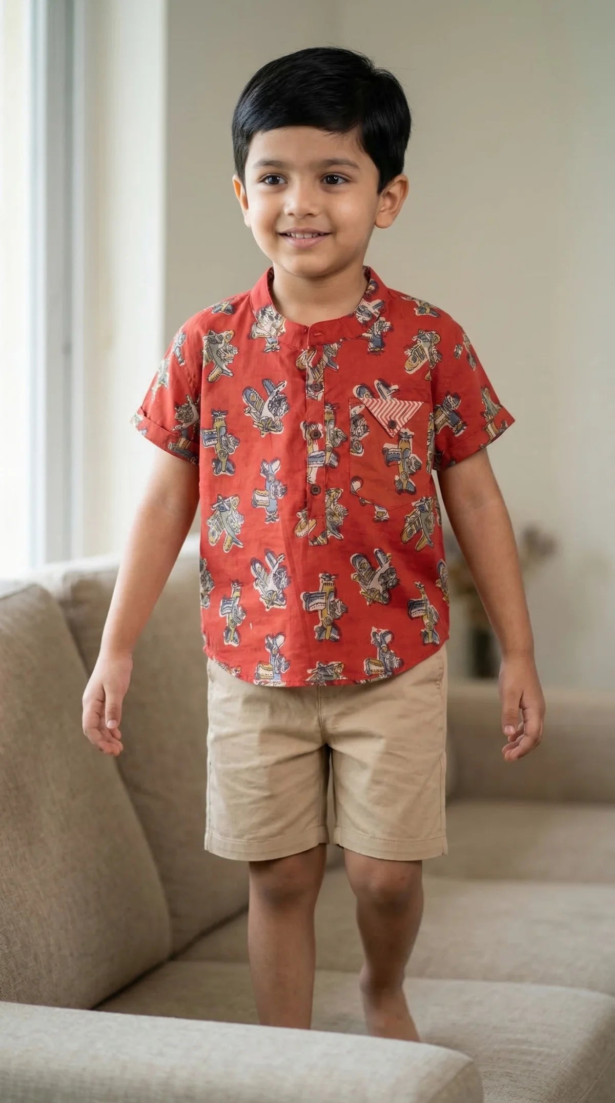 Chhapa - Bagru Maroon Plane Shirt