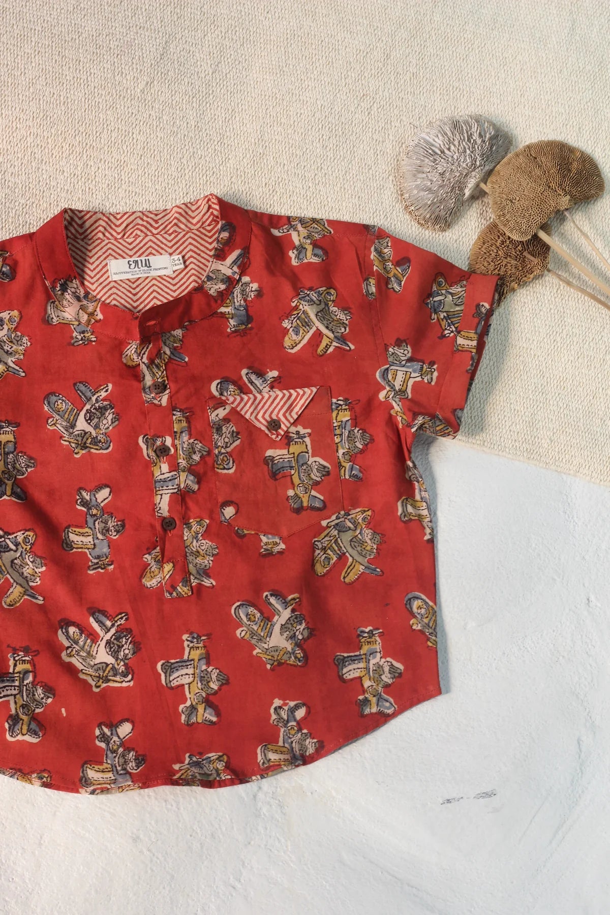 Chhapa - Bagru Maroon Plane Shirt