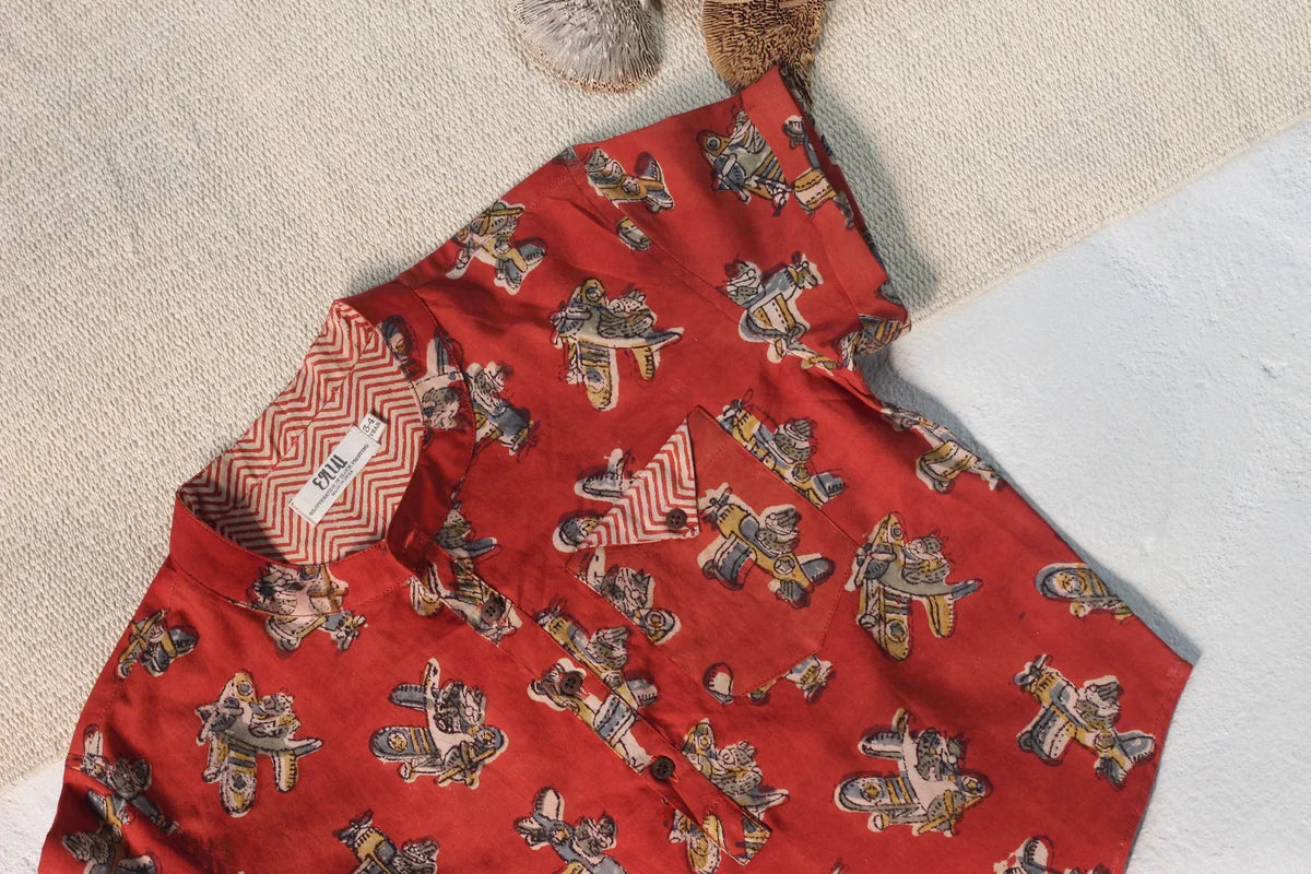 Chhapa - Bagru Maroon Plane Shirt